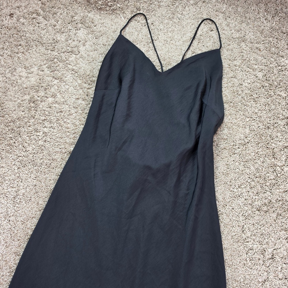 Fabletics Slip Dress Womens Small Black V-Neck Crisscross Strap Midi Side Slit
